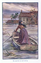 Sie ergriff ihr Ruder und stand auf