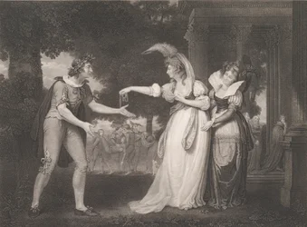 Vor dem Palast des Herzogs - Rosalind, Celia, Orlando, der Herzog