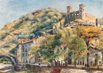 Dolceacqua, mit dem Schloss der Doria (Farblithografie)