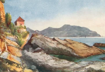 Felsen am Ufer, Nervi (Farblithografie)