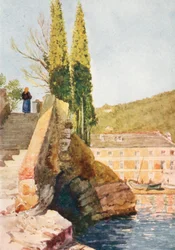 Der "Cavetto di S Michele," nahe Rapallo (Farblithografie)