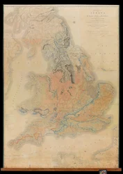 Darstellung der Schichten von England und Wales mit einem Teil von Schottland, die Kohlebergwerke und Minen, die ursprünglich vom Meer überfluteten Marsch- und Sumpfländer und die Bodenvariationen entsprechend den Substratvariationen, illustriert durch