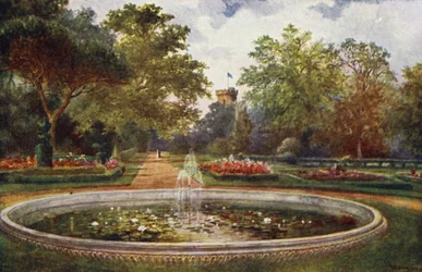 Warwick Castle: Terrassenweg (Farblithografie)