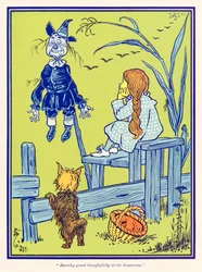 „Dorothy betrachtete nachdenklich die Vogelscheuche.“ aus „Der Zauberer von Oz“ von L. Frank Baum