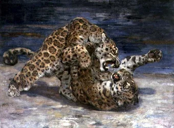 Kämpfende Leoparden, um 1910
