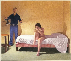 Zwei Figuren, der Mann singt