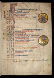 Ms 322 f.1r Januar, ein dreiköpfiger Mann beim Trinken, Illustration aus dem 