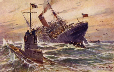 Zerstörung eines britischen Handelsschiffs durch ein deutsches U-Boot, Erster Weltkrieg
