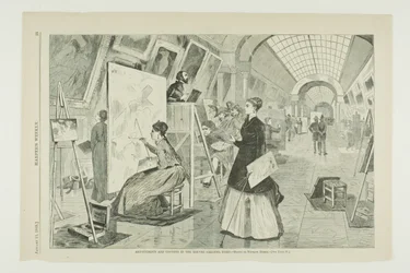 Kunststudenten und Kopisten in der Louvre-Galerie, Paris