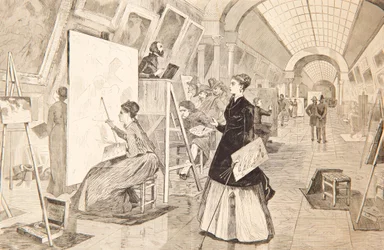 Kunststudenten und Kopisten in der Louvre-Galerie, Paris, 11. Januar 1868