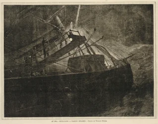 Auf See - Signalisieren eines vorbeifahrenden Dampfers, aus Every Saturday, 8. April 1871