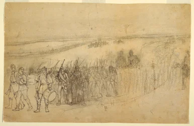Zeichnung, Marschierende Infanteriekolonne, ca. 1862