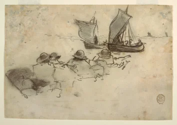 Zwei Fischerboote mit Segeln, Cullercoats, England