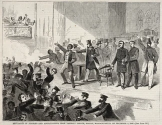Vertreibung von Schwarzen und Abolitionisten aus dem Tremont-Tempel, Boston, Massachusetts, am 3. Dezember 1860