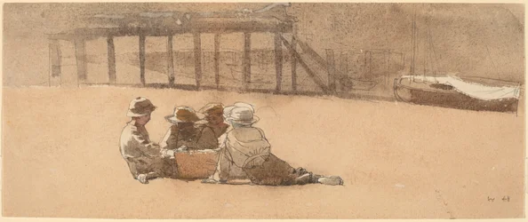 Vier Jungen am Strand