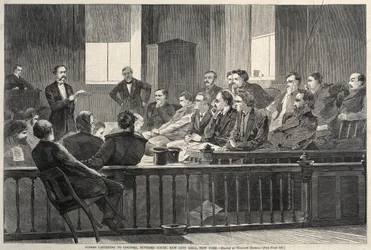 Geschworene hören dem Anwalt zu, Oberster Gerichtshof, Neues Rathaus, New York