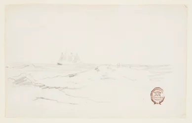 Schoner in der Nähe einer felsigen Küste