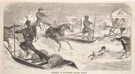 Schlittenfahrt auf dem Haymarket Square, Boston, 1859