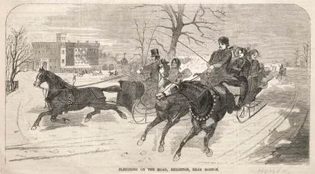 Schlittenfahrt auf der Straße, Brighton, nahe Boston