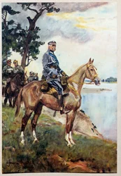 Reiterporträt von Marschall Jozef (Joseph) Klemens Pilsudski (1867-1935) auf seinem Lieblingspferd Kasztanka