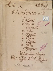 Erste Seite des Notenblatts für Symphonie Nr. 4 in D, von Mozart