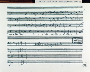 Notenblatt von Querite primum regnum Dei von Mozart zur Erlangung des Titels Accademia filarmonico, Version korrigiert von Vater Martini (1770)