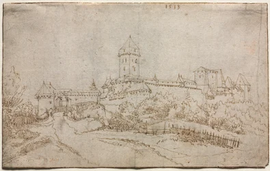 Ansicht einer Burg recto, achteckiger Becher verso, 1513