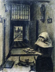 Nonne mit zwei Katzen