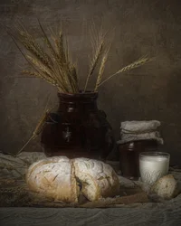 Rustikales Brot und Milch