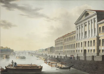 Blick auf den Fontanka-Fluss von der Izmailovsky-Brücke, 1820-1823