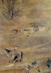 Mongolischer Reiter jagt ein Pferd (Detail)