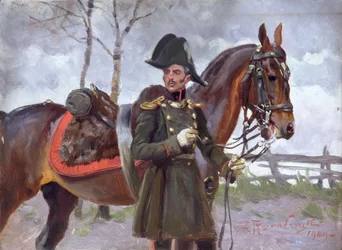 Napoleonischer Soldat mit einem Pferd