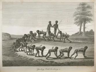 Aborigines Männer imitieren Hunde, Australien