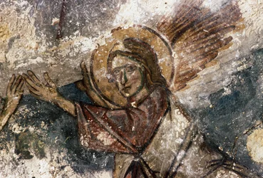 Engel, Fresko in der byzantinischen Kirche Agios Georgios, Apodoulou, Kreta, Griechenland