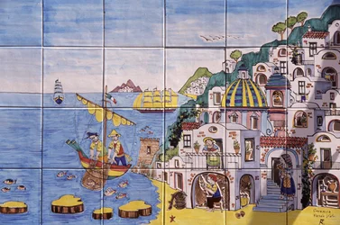 Keramik bemalte Fliesen, Positano, Amalfiküste, Kampanien, Italien