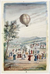 Erster Aufstieg eines Montgolfiers in Annonay, Frankreich, 5. Juni 1783