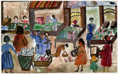 Lebensmittelmarkt in Frankreich, ca. 1950