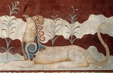 Greif, Fresko im Thronsaal des Palastes von Knossos, Kreta, Griechenland, minoische Zivilisation