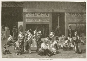 Hygiene Frauen waschen sich in öffentlichen Bädern, Edo