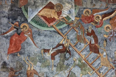 Kloster (manastirea Sucevita). Die Kirche. Außenansicht. Nordwand. Wandmalereien