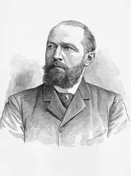 Porträt von Emil von Behring (1854-1917), deutscher Physiologe und Bakteriologe, Nobelpreis für Chemie 1901, Gravur