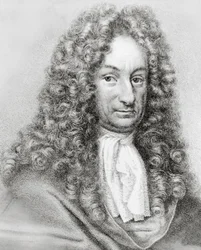 Porträt von Gottfried Wilhelm von Leibniz (1646-1716), deutscher Mathematiker, Philosoph und Wissenschaftler, Gravur