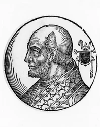 Porträt von Theodor I. (gestorben 649), 73. Papst der katholischen Kirche ab 642, Kupferstich