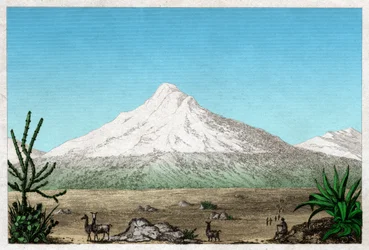 Der Chimborazo-Vulkan vom Plateau von Tapia, Ecuador (Gravur)