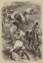 Englische Kavallerie sammelt Heu auf der Krim