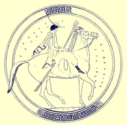 Junge auf Pferd, Illustration aus Griechische Vasenmalereien von J. E. Harrison und D. S. MacColl, veröffentlicht 1894