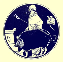 Hermes und der maskierte Hund, Illustration aus Griechische Vasenmalereien von J. E. Harrison und D. S. MacColl, veröffentlicht 1894