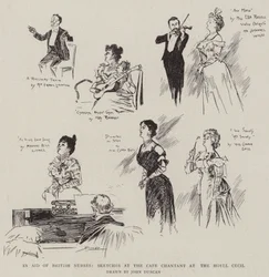 Zur Unterstützung britischer Krankenschwestern, Skizzen im Cafe Chantant im Hotel Cecil