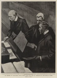 Die Parlamentseröffnung, königliche Herzöge leisten den Treueeid im House of Lords