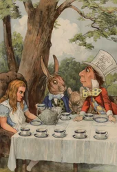 Poster, das die Teeparty des verrückten Hutmachers aus Alice im Wunderland darstellt